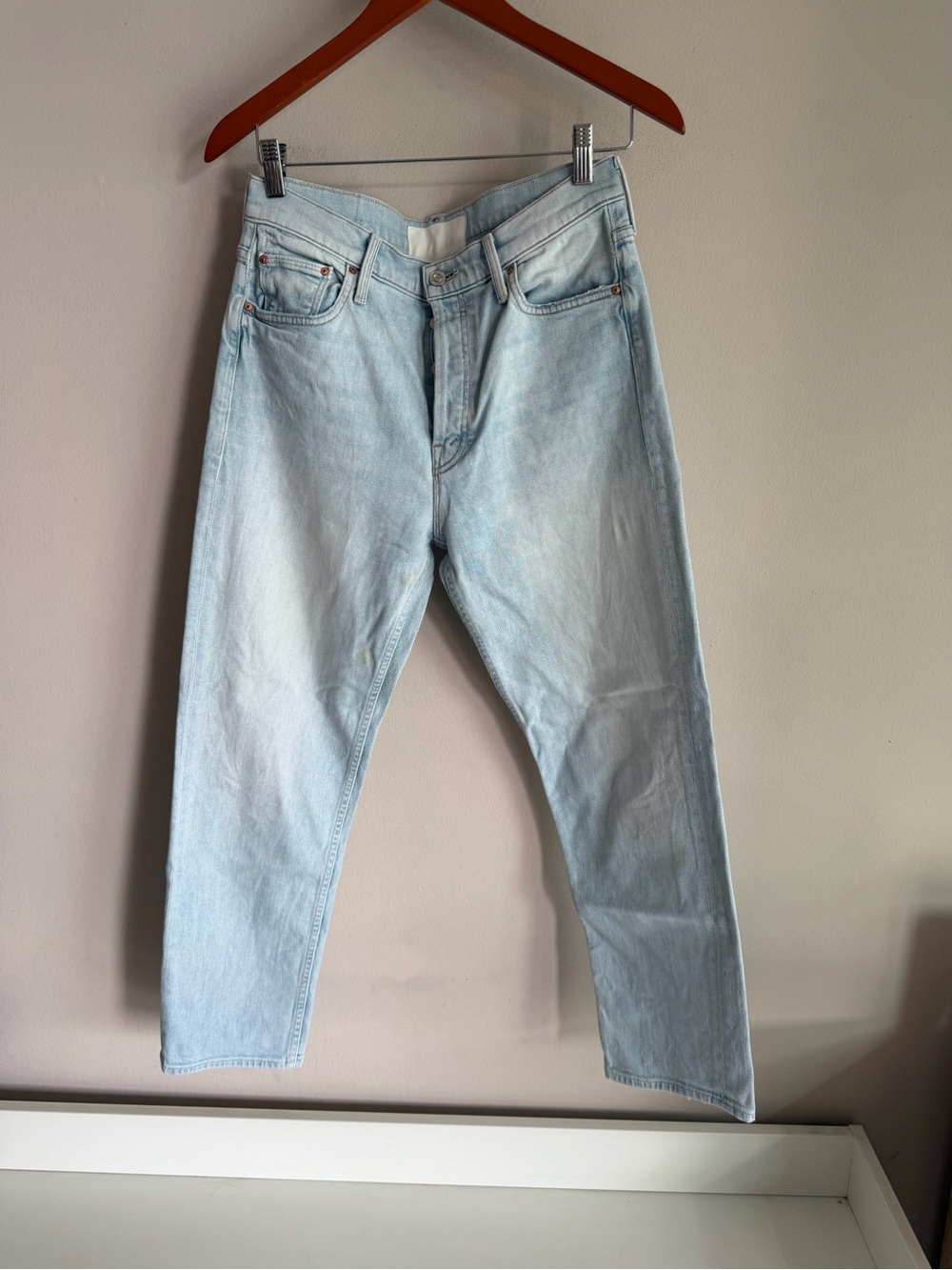 Mother The Tomcat Hella Hot Light Wash Straight Leg Jeans Rainbow Patch 29